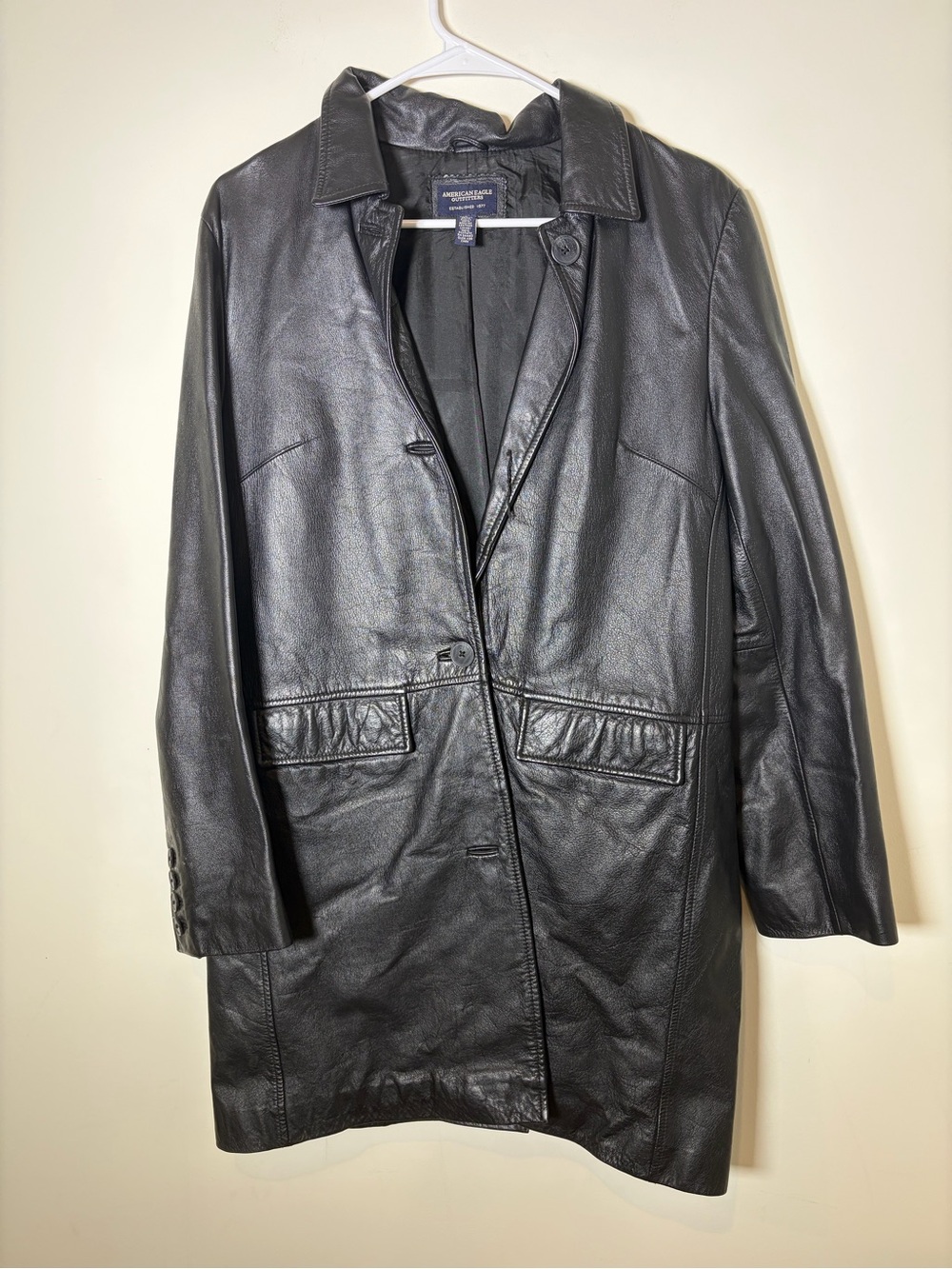 American Eagle Outfitters 35” Black Leather Trench Coat